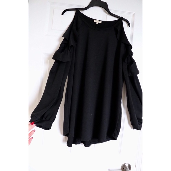 Black Long Sleeve Cold Shoulder Blouse - Picture 2 of 2